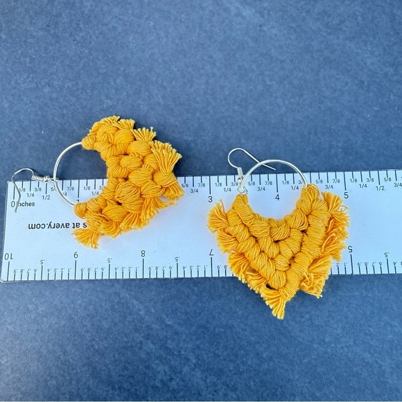 Macrame Golden Yellow Dangle Earrings - Picture 11 of 12